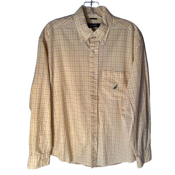 Nautica Button Down Yellow And Blue Check Long Sleeve Shirt Size Medium - Picture 1 of 5